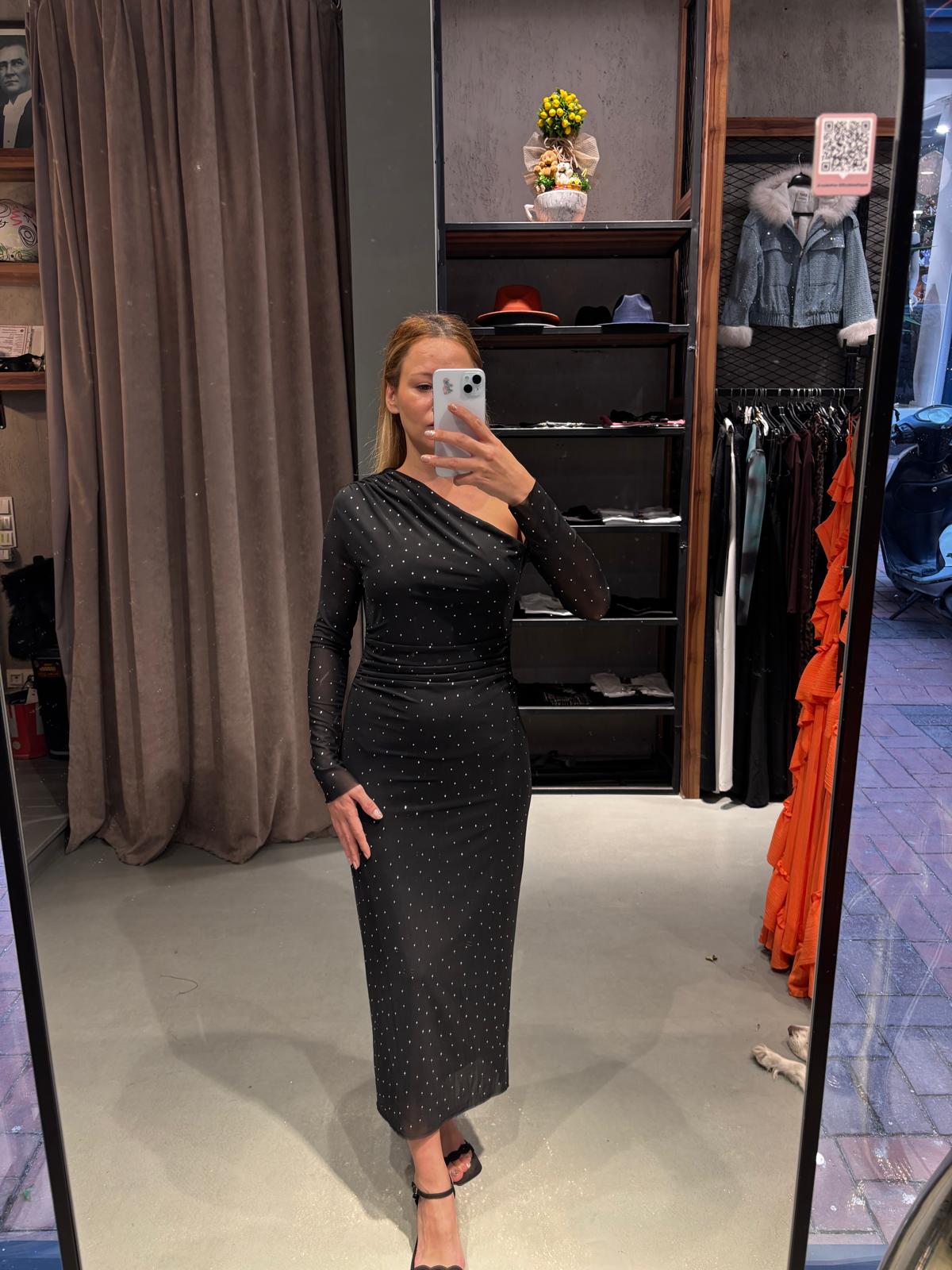 007a0122-659a-4bc7-b420-59a198dc7f58 Taş Detaylı Elbise - Görsel 1