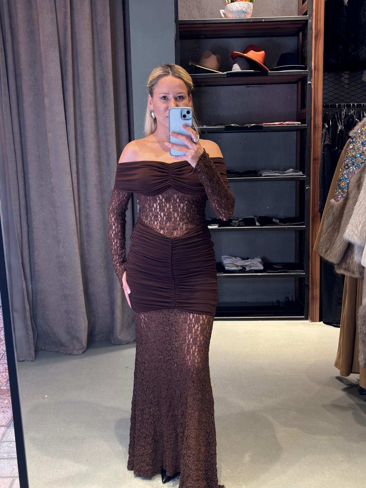 59983f9a-ebd2-4d2d-816c-ca3fa061c8a1 Kayık Yaka Dantel Elbise - Görsel 1